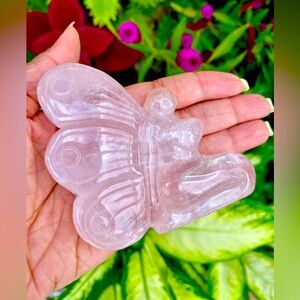 Hand Carved Rose Quartz Butterfly Goddess
